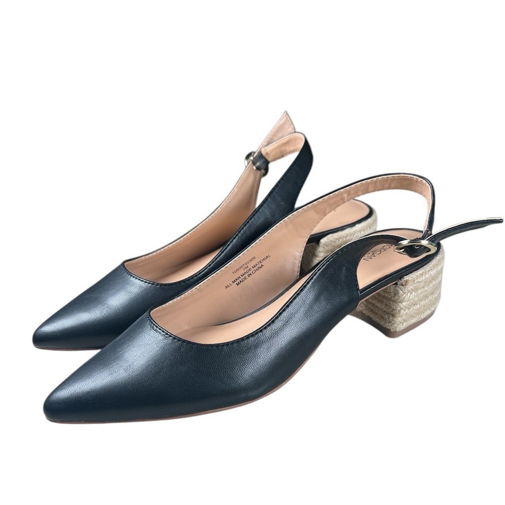 Morgan Taylor Vicky Jute pointed toe Slingback block Heels black womens 7